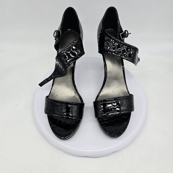 Apostrophe Shoe Women 11M Black Faux Croc High Heels Open Toe Platform - Picture 10 of 10